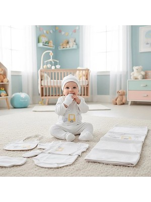 Milays Erkek Bebek 0-3 Ay Gaye Organik Pamuk Kamyon Nakışlı 10 Lu Premium Set