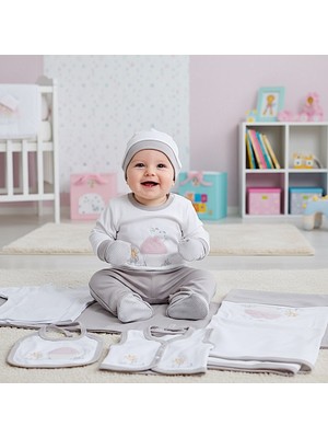 Milays Gaye Kız Bebek Çiçek Nakışlı 10 Lu Haztane Çıkış Zıbın Seti .