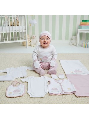 Milays Gaye Kız Bebek Çiçek Nakışlı 10 Lu Haztane Çıkış Zıbın Seti .