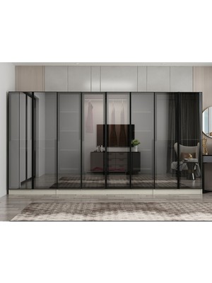 Minar Nisa 8 Kapaklı 2 Çekmece Dolap Kumtaşı Reflekte Cam