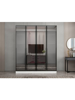 Minar Nisa 4 Kapaklı 2 Çekmece Dolap Beyaz Reflekte Cam