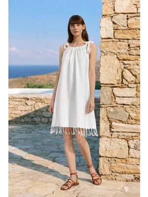 İrya Serene Büzgülü Plaj Elbisesi - Turkuaz Örgü Ajur