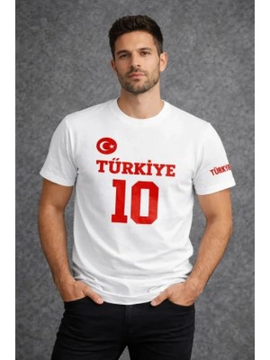 MiraLive Erkek Türkiye Ay Yıldız Baskılı 10 Numara Forma Tişört Taraftar T-Shirt - Beyaz