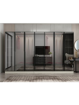 Minar Nisa 7 Kapaklı 4 Çekmece Dolap Kumtaşı Reflekte Cam