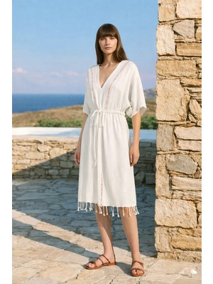 İrya Serene Uzun Plaj Elbisesi - Mercan Örgü Ajur