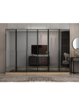 Minar Nisa 6 Kapaklı 2 Çekmece Dolap Dore Reflekte Cam