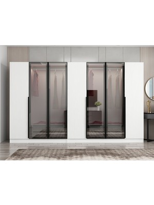 Minar Nisa Plus 7 Kapaklı 4 Çekmece Dolap Beyaz Mebran Reflekte Cam