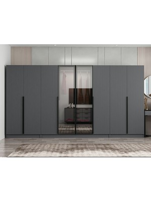 Minar Nisa Plus 8 Kapaklı 2 Çekmece Dolap Antrasit Mebran Reflekte Cam