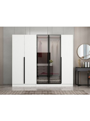 Minar Nisa Plus 5 Kapaklı 2 Çekmece Dolap Beyaz Mebran Reflekte Cam