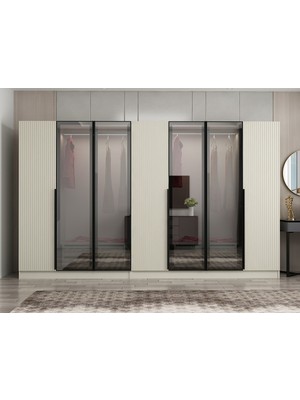 Minar Nisa Plus 7 Kapaklı 4 Çekmece Dolap Kumtaşı Mebran Reflekte Cam