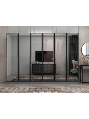 Minar Nisa 6 Kapaklı 2 Çekmece Dolap Antrasit Reflekte Cam