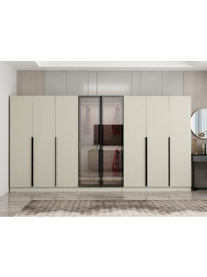 Minar Nisa Plus 8 Kapaklı 4 Çekmece Dolap Kumtaşı Mebran Reflekte Cam