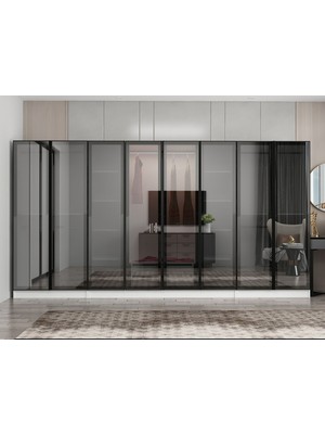 Minar Nisa 8 Kapaklı 2 Çekmece Dolap Beyaz Reflekte Cam