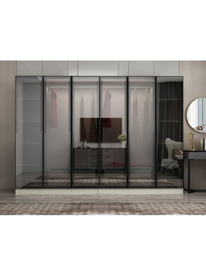 Minar Nisa 6 Kapaklı 4 Çekmece Dolap Kumtaşı Reflekte Cam