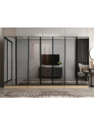 Minar Nisa 7 Kapaklı 2 Çekmece Dolap Dore Reflekte Cam