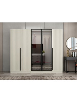 Minar Nisa Plus 5 Kapaklı 2 Çekmece Dolap Kumtaşı Mebran Reflekte Cam