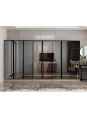 Minar Nisa 8 Kapaklı 4 Çekmece Dolap Dore Reflekte Cam