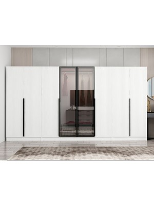 Minar Nisa Plus 8 Kapaklı 2 Çekmece Dolap Beyaz Mebran Reflekte Cam