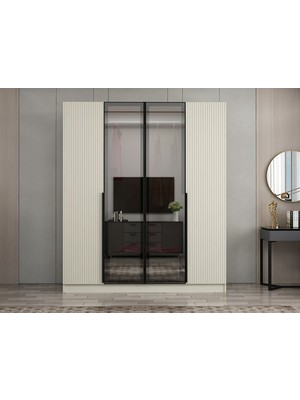 Minar Nisa Plus 4 Kapaklı 2 Çekmece Dolap Kumtaşı Mebran Reflekte Cam