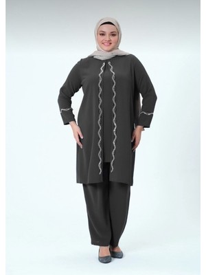 Elifnaz Kadın Büyük Beden Petek Kumaş  Pantolonlu Ikili Anne Abiye Takım