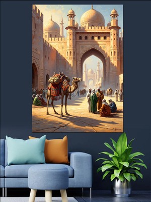 Tablomega Antik Şehir Kapısı ve Kervan Dekoratif Kanvas - Mdf Ahşap Tablo
