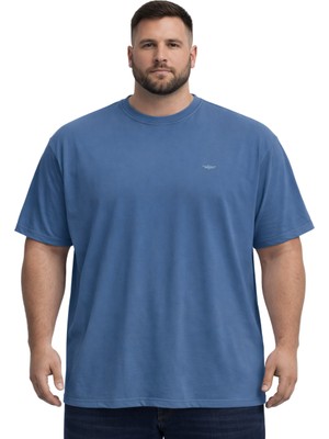 Battal Moda Battalmoda Erkek Büyük Beden İndigo Basic Kısa Kollu Tişört 3xl-4xl-5xl-6xl-7xl-8xl