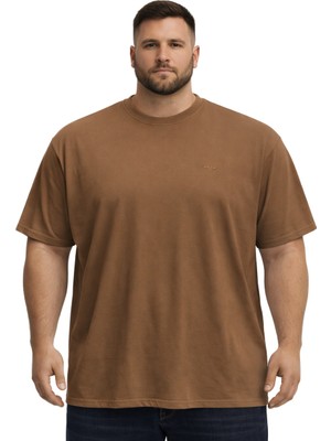 Battal Moda Battalmoda Erkek Büyük Beden Vizon Basic Kısa Kollu Tişört 3xl-4xl-5xl-6xl-7xl-8xl