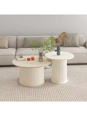 Minar Valento Yuvarlak Orta Sehpa-Aytaşı-Traverten