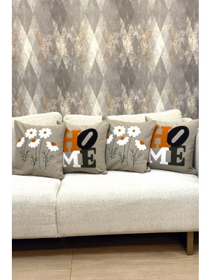 Zeora Home 4’lü Dekoratif Pamuklu Kırlent Kılıfı Seti 2 Papatya 2 Home Modern Boho Etnik Çift Katlı Kumaş