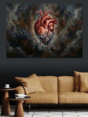Tablomega Karanlık Bulutlar Içinde Gerçekçi Kalp Dekoratif Kanvas - Mdf Ahşap Tablo