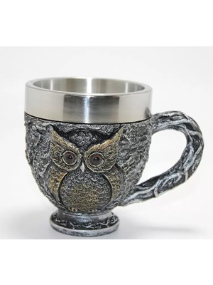 MiraLive 3D Kabartmalı Baykuş Büstü Paslanmaz Çelik Kupa Bardak