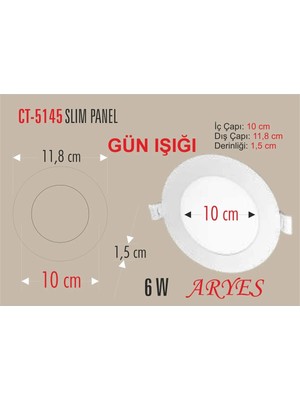 Cata 10 Adet 6 Watt Panel LED CT-5145G Gün Işığı - Alüminyum Kasa