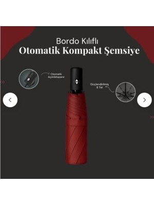 İlkyaz Fashion Bordo Kılıflı Otomatik Kompakt Şemsiye