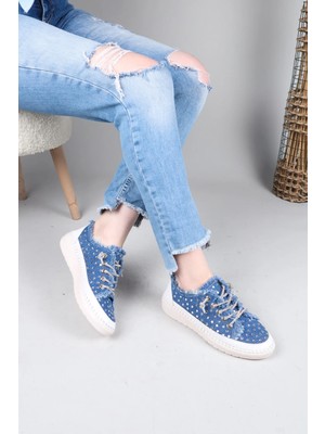 Birikon Clara Tamamı Taş Aksesuarlı Kot Sneakers Lacivert