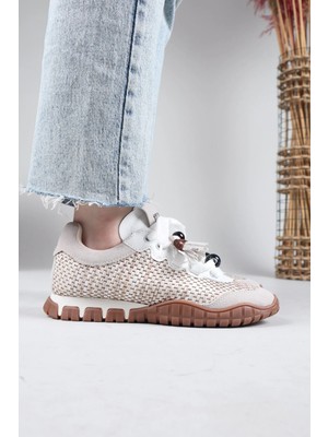 Birikon Paulo Hasır Örgülü Boncuklu Sneakers Beyaz