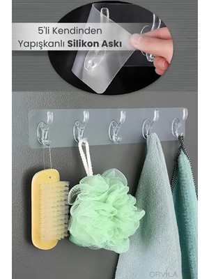 Orvila Şeffaf Silikon Askı 5'li Kendinden Yapışkanlı Tasarım ile Kolay Uygulama Sunar