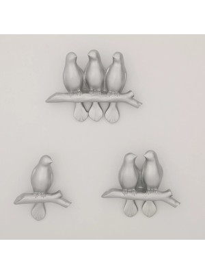 Selim Mary 3'lü Dekoratif Kuş Gümüş