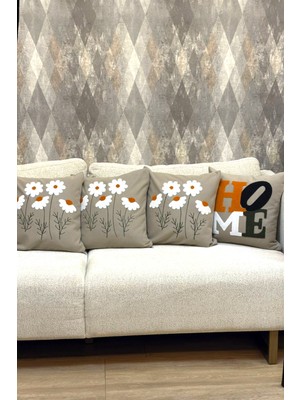 Zeora Home 4’lü Dekoratif Pamuklu Kırlent Kılıfı Seti 3 Papatya 1 Home Modern Boho Etnik Çift Katlı Kumaş