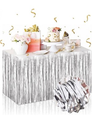 MiraLive Gümüş Metalize Masa Eteği 275X75 cm – Kendinden Yapışkanlı