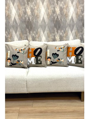 Zeora Home 4’lü Dekoratif Pamuklu Kırlent Kılıfı Seti 2 Home 2 Çiçek Modern Boho Etnik Çift Katlı Kumaş
