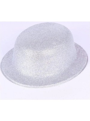 MiraLive Gümüş Renk Yuvarlak Simli Plastik Parti Şapkası