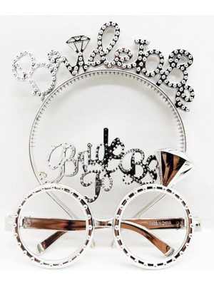MiraLive Bride To Be Yazılı Taç ve Bride To Be Yazılı Gözlük Seti Gümüş Renk
