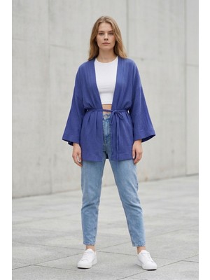 Lupinn Kadın Mor Kimono Ceket Oversize Bağlamalı Salaş Yazlık Kimono Hırka
