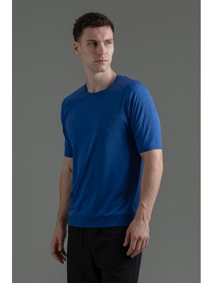 Maraton Slimfit Erkek Bisiklet Yaka  Saks- T-Shirt