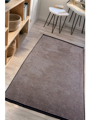 Estiva Home Bej Siyah Şönil Dokuma Kilim Halı – Hasır Desenli, Yıkanabilir, Kaymaz Taban – Salon, Oturma ve Çocuk Odası Yolluk Halısı