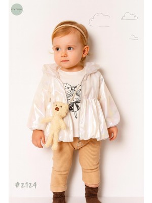 Butik Kız Bebek Ayıcık Çanta Detaylı Yağmurluklu 3'lü Alt Üst Takım