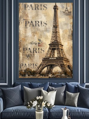 Tablomega Paris Eyfel Kulesi Nostaljik Görsel Dekoratif Kanvas - Mdf Ahşap Tablo