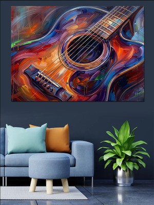 Tablomega Renk Patlamalı Akustik Gitar Tablosu Dekoratif Kanvas - Mdf Ahşap Tablo