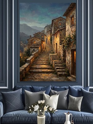 Tablomega Merdivenli Eski Taş Sokak Manzarası Dekoratif Kanvas - Mdf Ahşap Tablo