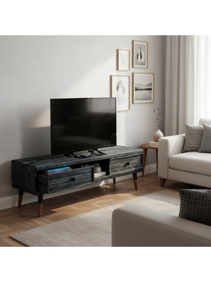 Mobenta Stria Tv, Doğal Masif Ahşap Tv Ünitesi 2 Çekmeceli 1 Raflı - 150 An